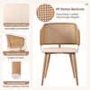 Modern Dining Chairs Set of 2 with Rattan Backrest & Upholstered PU Padded Seat