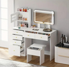 Modern White Glam vanity Table with Adjustable Mirror, Shelf & 6 Drawers