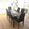 Black Tempered Glass Dining Table with 6 PU Leather Chairs Elegant Kitchen Set