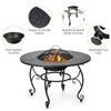 4 in 1 Outdoor Fire Pit Dining Table Round Wood Burning Fire Bowl W/ Mesh Cover