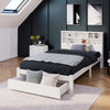 Single Bed Frame, White 3ft Wooden Storage Bed with Shelves and Underbed Drawer