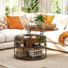 Coffee Table Round Lift Top Table with Hidden Storage Modern Steel Frame Brown