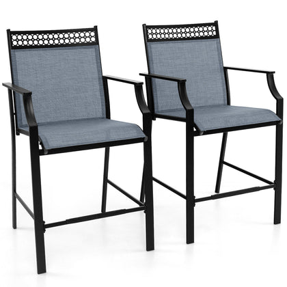 2 PCS Outdoor Patio Chair Fabric Bar Stool Metal Frame Counter Height Chairs