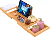 Extendable Wood Bamboo Bath Tub Caddy Tray Rack Shelf Phone Tablet Book Holder
