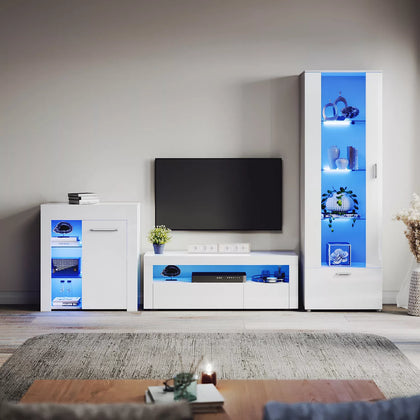 120cm High Gloss LED TV Cabinet Stand Unit Display Sideboard Cupboard Storage