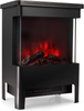 Electric Stove Heater 1900W Freestanding Fireplace LED Flame Glass Panel Black