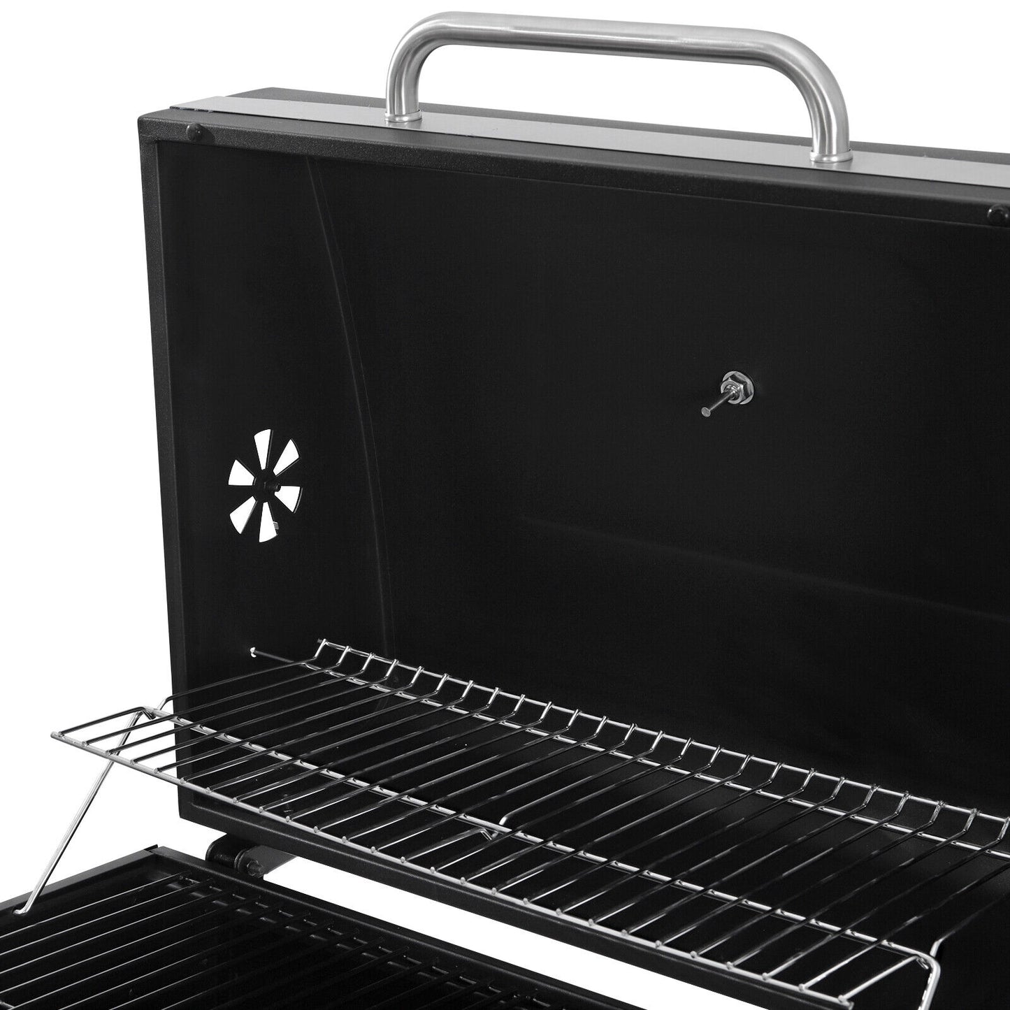 Garden Barbecue Grill Portable BBQ Trolley Grill with Thermometer Folding Shelf