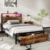 Metal Bed Frame with Outlets, LED Strip, 3ft Single Platform Bed with Storage