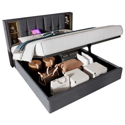 5ft King Bed Frame Upholstered Ottoman Bed Headboard with Wireless Charging