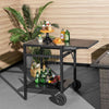 Movable Dining Cart Table Double-Shelf Trolley Outdoor Prep Cart Grilling Table
