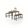 Industrial Dining Table with Rustic Benches - Brown