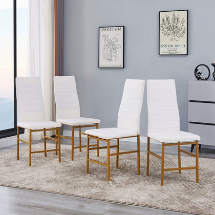 4x High Back White Faux Leather Dining Chairs Golden Legs Dining Room Kitchen
