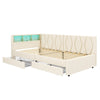 Day Bed 3ft Upholstered Single Bed Frame with Storage Drawers & LED Lights Beige
