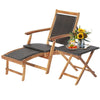 2-in-1 Garden Lounge Chair Table Set Folding Chaise Lounge w/Wicker Side Table