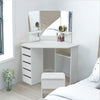 White Corner Dressing Table Makeup Desk Vanity Table 5 Drawers with Stool Mirror