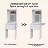 Small Dressing Table with Foldable Side Panel LED Light Mirror Shelves Vanity
