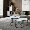 Nest of 2/3 Coffee Tables Nesting Round Table Retro/White Marble Effect Wood Set
