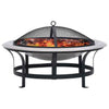 Outdoor Fire Pit with Grill Stainless Steel Garden Burning Fireplace