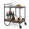 Industrial Bar Trolley Cart Rolling Buffet Serving Cart W/ Metal Wire Wine Rack