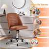 Faux Leather Mid Back Office Chair Adjustable Armless Vanity Chair, Retro Brown