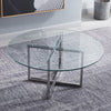 Large Round Glass Coffee Table Side Tea Table Glossy Metal X-Shaped Base Legs UK