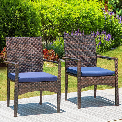2 Pieces Rattan Chair Garden Furniture Wicker Patio Chairs Outdoor With Cushion