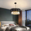 Glass Crystal Chandelier Black Flush Mount Ceiling Light Fixture for Dining Room