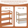 5-Tier Wood Shoe Rack Solid Acacia Wood Shoe Shelf with Side Metal Hooks