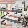 Upholstered Bed Frame Double Bed LED Lights with Storage Drawers, Headboard Grey