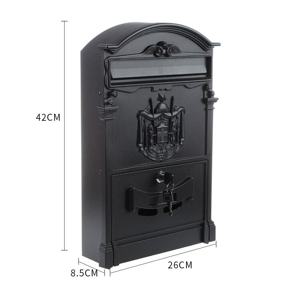 Letter Postbox Heavy Duty Black Aluminium Lockable Secure Mail Letter Post Box Letter ...
