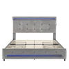 4ft6 Double Bed Frame with 4 Storage Drawers, Upholstered Headboard, LED Lights