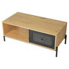 Rattan Coffee Table With Storage Drawer Living Room Furniture Black Metal Legs