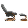 Faux Leather Swivel Recliner Chair Wooden Base w/Foot Stool Armchair Home Office