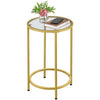 Gold Side Table, Round End Table with Glass Top and Metal Frame for Living Room