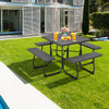 8-Person Outdoor Portable Picnic Table Bench Set w/Umbrella Hole & 4 Benches