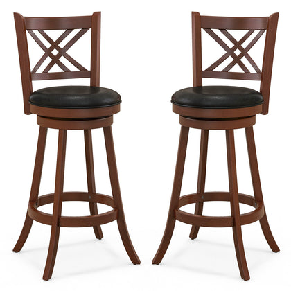 2Pcs Swivel Bar Stools Upholstered Counter Height Barstools w/ PU Seat 29