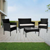 4 Piece Black Rattan Garden Furniture Set Chairs Table Sofa Wicker Outdoor Patio
