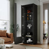 High Gloss Display Cabinet Black Cupboard Tall Storage Sideboard with LED Lights