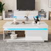 High Gloss LED Coffee Table with Drawer, Open Display Shelf and RGB Led Lights
