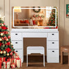 White Dressing Table LED Mirror 7 Drawers Stool Vanity Makeup Desk Set Bedroom