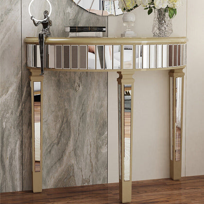 Luxury Mirrored Console Table Hall Living Room Table Half Moon Dressing Table