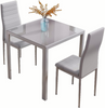 Small Space Dining Set 3Pcs Square Gray Glass Dining Table+ 2 Dining Chairs Set