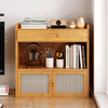 Bamboo Wood Storage Cupboard Cabinet Side Table with Rattan Doors Drawer Shelf