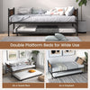190*90cm Metal Daybed Retro Mattress Foundation with Pull-out Trundle & Wheels