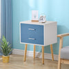 Blue Bedside Table 2 Drawers Modern Nightstand Cabinet Wood Legs Side Table
