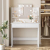 White Dressing Table Mirror With LED Lights Drawers Vanity Makeup Desk Stool Set