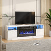 White 70inch TV Stand Cabinet w/ 32'' Electric Fireplace & LED Lights Furniture