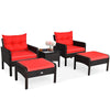 5 Piece Patio Rattan Sofa Set Outdoor Garden Wicker Lounge Chair with Ottoman