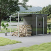 6.4x4ft Galvanized Metal Garden Storage Bike Tools Shed with Open Shed BBQ Party