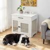 Dog Crate Furniture Wooden Crate Table Thickened Metal Tube Cage w/ Double Doors